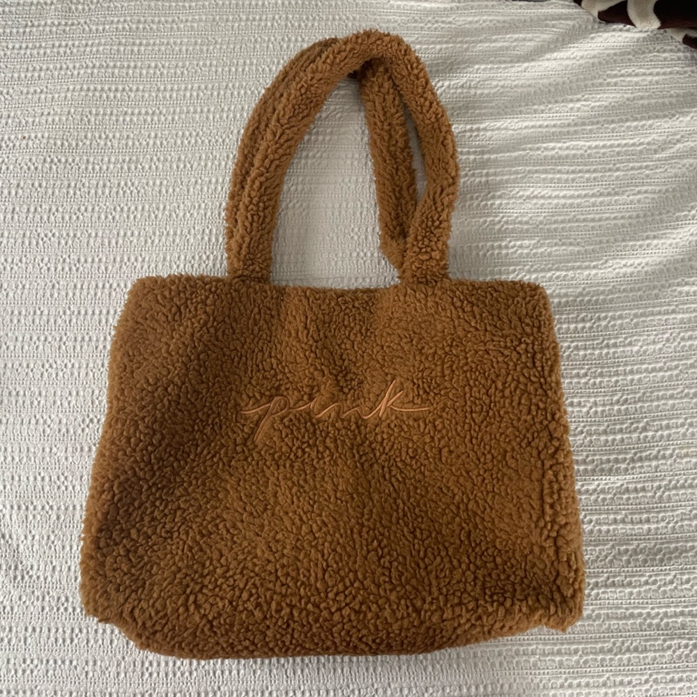 Cozy Brown Sherpa Tote Bag - Pink